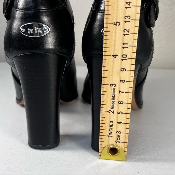 Coach Womens 9 Alexandra Black Leather Mid Calf Heeled Boots Buckle Booties - Picture 7 of 13
